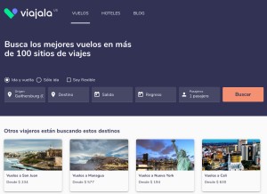 How viajala.com looks like on a tablet such as an iPad.