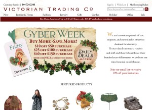 How victoriantradingco.com looks like on a tablet such as an iPad.