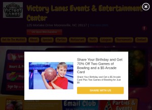 How victorylanes.com looks like on a tablet such as an iPad.