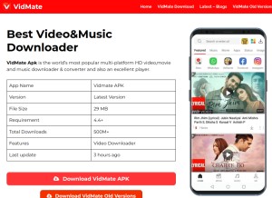 How vidmate.bar looks like on a tablet such as an iPad.