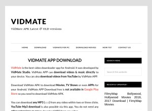 How vidmateapkfree.com looks like on a tablet such as an iPad.