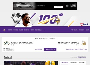 How vikings.com looks like on a tablet such as an iPad.