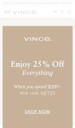 How vince.com looks like on a mobile device such as an iPhone.