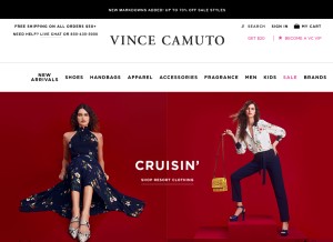 How vincecamuto.com looks like on a tablet such as an iPad.