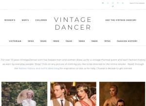 How vintagedancer.com looks like on a tablet such as an iPad.