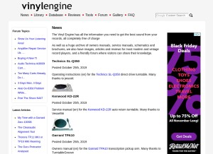 How vinylengine.com looks like on a tablet such as an iPad.