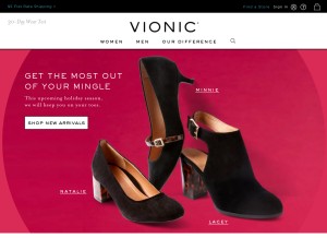 How vionicshoes.com looks like on a tablet such as an iPad.
