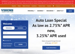 How visionsfcu.org looks like on a tablet such as an iPad.