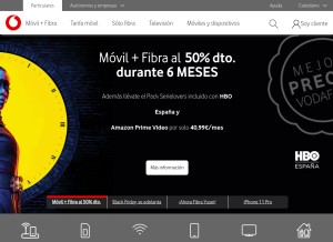 How vodafone.es looks like on a tablet such as an iPad.