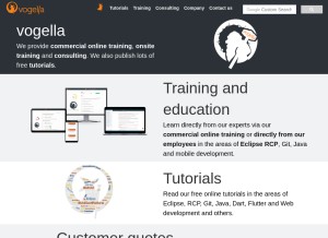 How vogella.com looks like on a tablet such as an iPad.