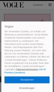 How vogue.de looks like on a mobile device such as an iPhone.