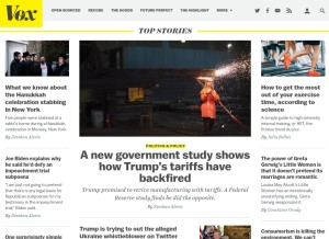 How vox.com looks like on a tablet such as an iPad.