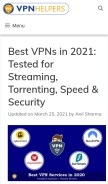 How vpnhelpers.com looks like on a mobile device such as an iPhone.