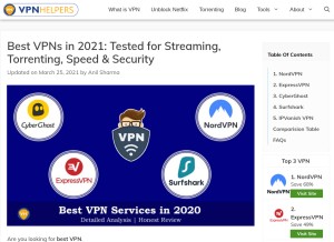 How vpnhelpers.com looks like on a tablet such as an iPad.
