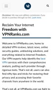 How vpnranks.com looks like on a mobile device such as an iPhone.
