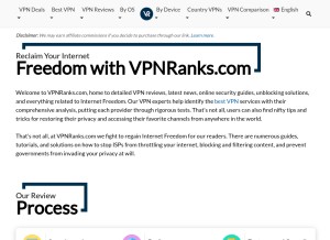 How vpnranks.com looks like on a tablet such as an iPad.