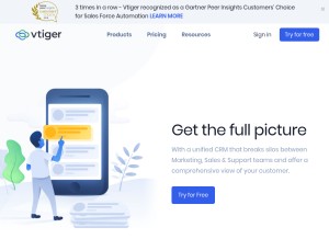 How vtiger.com looks like on a tablet such as an iPad.