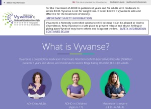 How vyvanse.com looks like on a tablet such as an iPad.