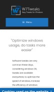 How w7tweaksapp.com looks like on a mobile device such as an iPhone.