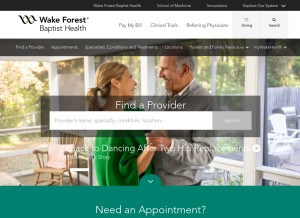 How wakehealth.edu looks like on a tablet such as an iPad.