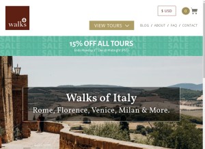How walksofitaly.com looks like on a tablet such as an iPad.
