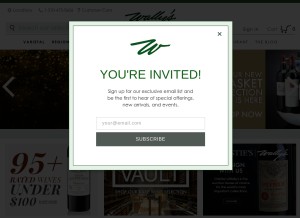 How wallywine.com looks like on a tablet such as an iPad.