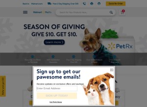 How walmartpetrx.com looks like on a tablet such as an iPad.