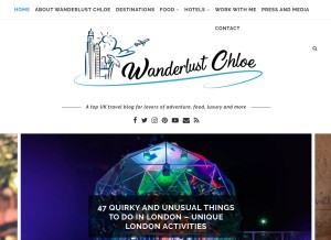 How wanderlustchloe.com looks like on a tablet such as an iPad.