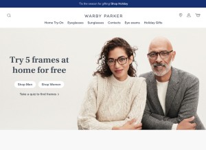 How warbyparker.com looks like on a tablet such as an iPad.