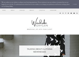 How wardrobeoxygen.com looks like on a tablet such as an iPad.