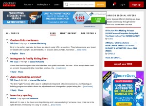 How warriorforum.com looks like on a tablet such as an iPad.