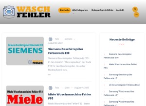 How waschfehler.de looks like on a tablet such as an iPad.