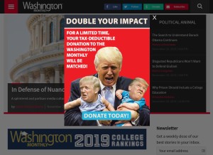 How washingtonmonthly.com looks like on a tablet such as an iPad.