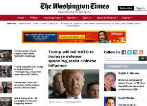 How washingtontimes.com looks like on a tablet such as an iPad.
