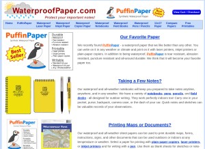 How waterproofpaper.com looks like on a tablet such as an iPad.