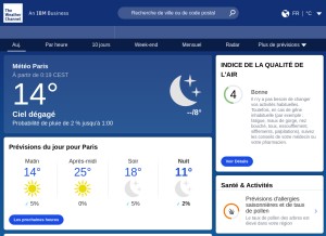 How weather.com looks like on a tablet such as an iPad.