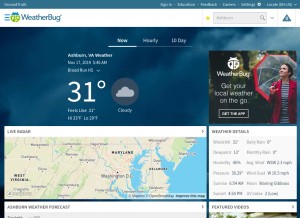 How weatherbug.com looks like on a tablet such as an iPad.