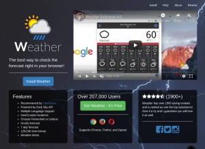 How weatherextension.com looks like on a tablet such as an iPad.