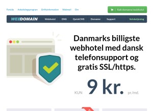 How webdomain.dk looks like on a tablet such as an iPad.