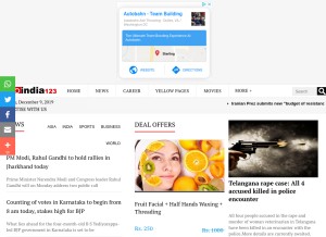 How webindia123.com looks like on a tablet such as an iPad.