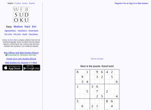 How websudoku.com looks like on a tablet such as an iPad.