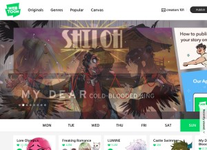 How webtoons.com looks like on a tablet such as an iPad.