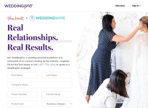 How weddingpro.com looks like on a tablet such as an iPad.