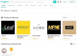 How weedmaps.com looks like on a tablet such as an iPad.