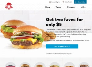 How wendys.com looks like on a tablet such as an iPad.