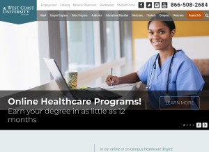 How westcoastuniversity.edu looks like on a tablet such as an iPad.