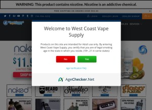 How westcoastvapesupply.com looks like on a tablet such as an iPad.