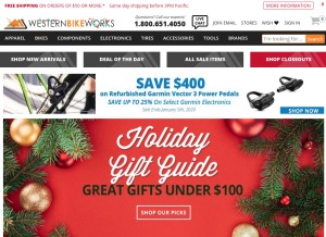 How westernbikeworks.com looks like on a tablet such as an iPad.