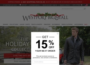 How westportbigandtall.com looks like on a tablet such as an iPad.