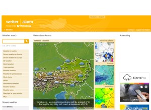 How wetteralarm.at looks like on a tablet such as an iPad.